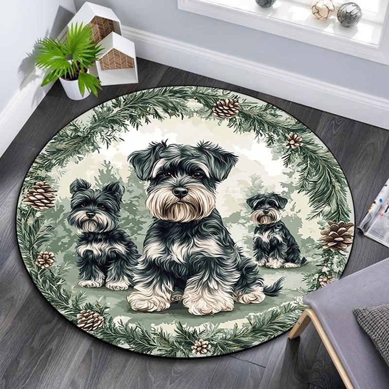 Tappeto Rotondo Schnauzer, Tappeto per Soggiorno Camera da Letto Divano Sala Giochi Decorazione, Tappetino Antiscivolo