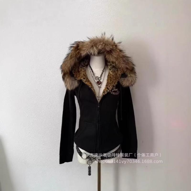 YK leopard print skull fur collar