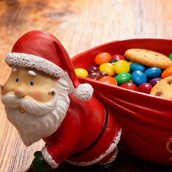 Yousheng Christmas Santa Claus Candy Bowl Multi-purpose Goodies Treats Sweets Nuts Dish Holder Container Santa Resin Figurine Holiday Party Ornament