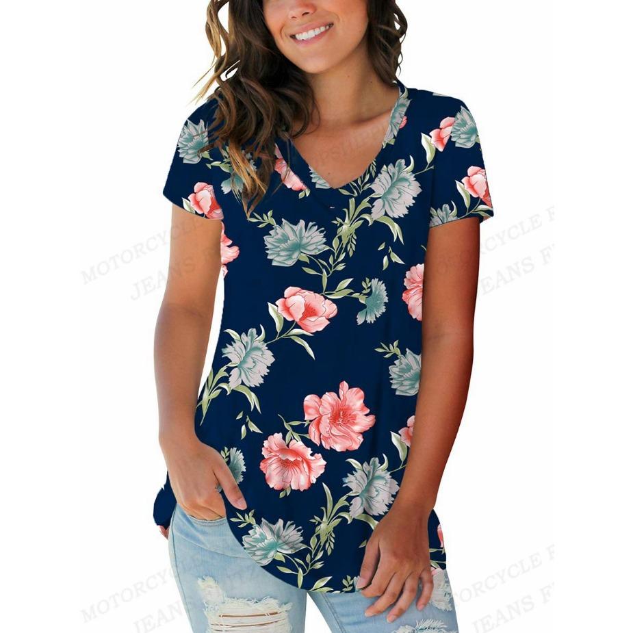 

Винтажные топы с V-образным вырезом, короткие рукава, повседневная свободная женская футболка с 3D-принтом 5XL