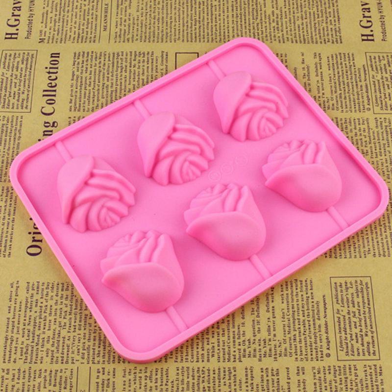 3D Roses Lollipop Mold Food Grade Silicone Chocolate Candy Molds Non-Stick Kitchen Cookie Fondant Baking Tools