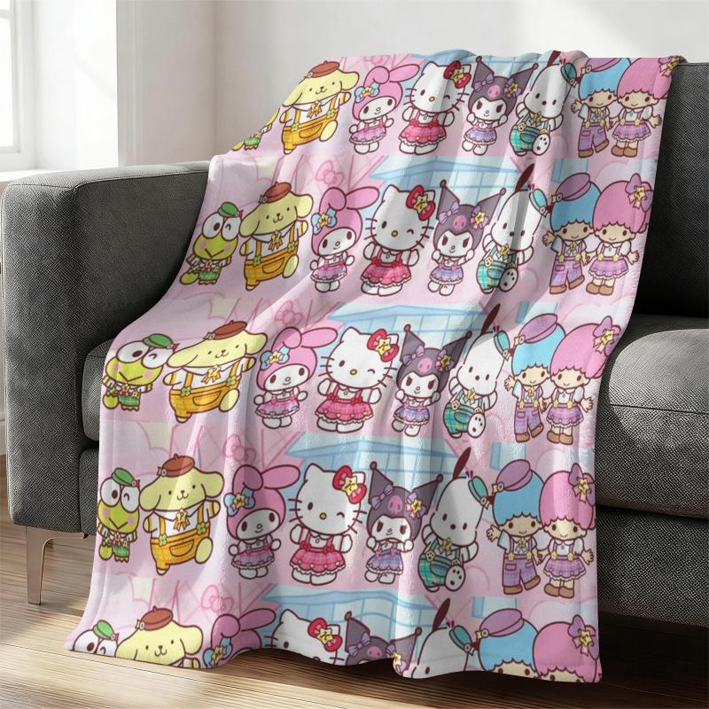 Playful Sanrio Friends Flannel Fleece Blanket Soft Warm Fluffy Throw Cute Sofa Bed Cover Office Nap Shawl Lightweight Blanket