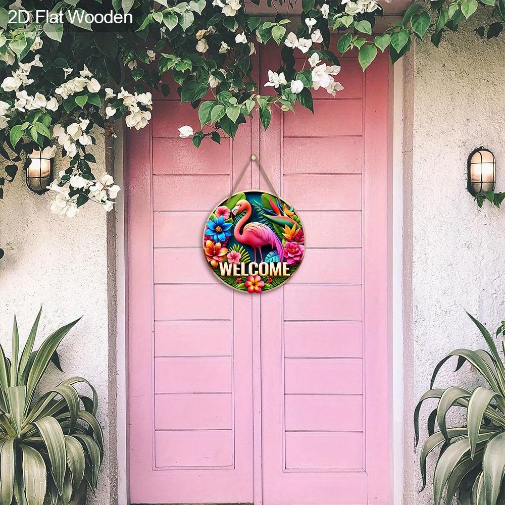 Charming Wooden Welcome Sign with Flamingo Pattern - Rustic Decorative Plaque for Porch & Garden - Ideal for Summer Home Decor