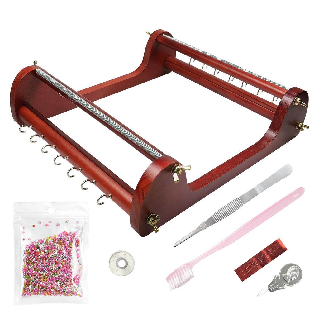 Macchina per tessitura di perline retrò Telaio in legno vintage per perline Set classico per la creazione di gioielli fai-da-te per artisti e principianti