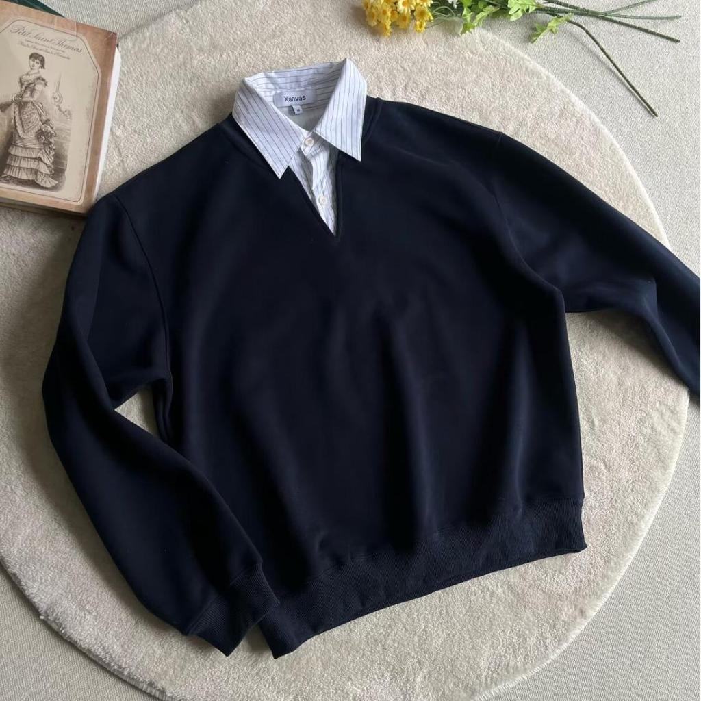 Sudadera de Dos Piezas a Rayas Retro con Cuello en V - Estilo Universitario Juvenil para Hombres