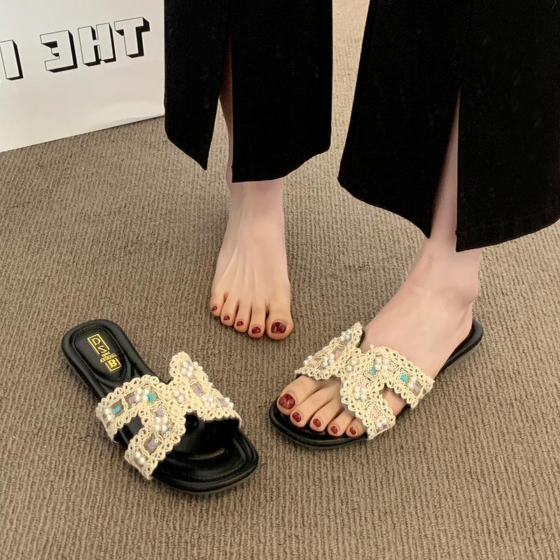 Wind with new beach sandals cool slippers female outer wear fairy flat skirt 2025 half drag super beautiful seaside summer