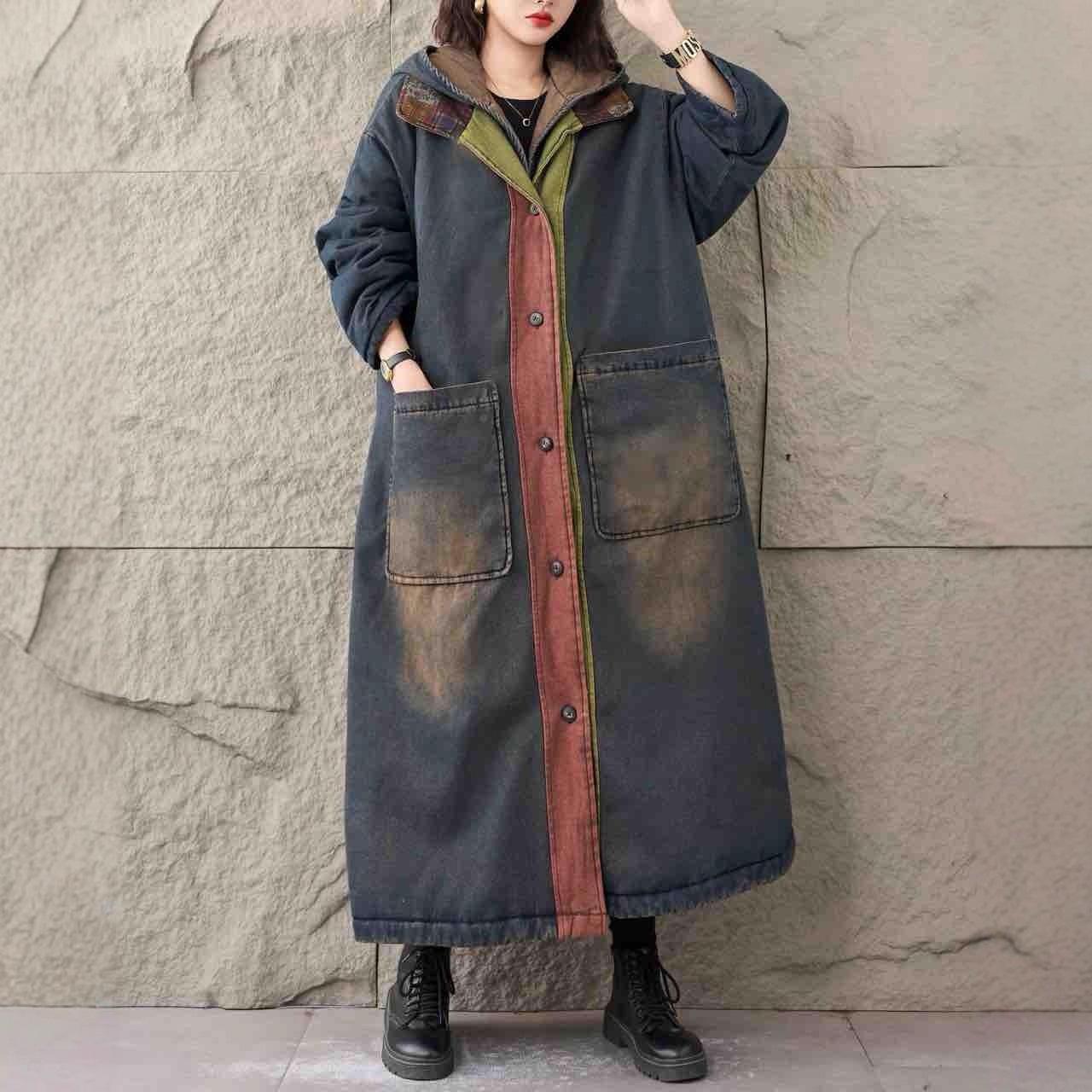 Women`s Retro Patchwork Color Block Denim