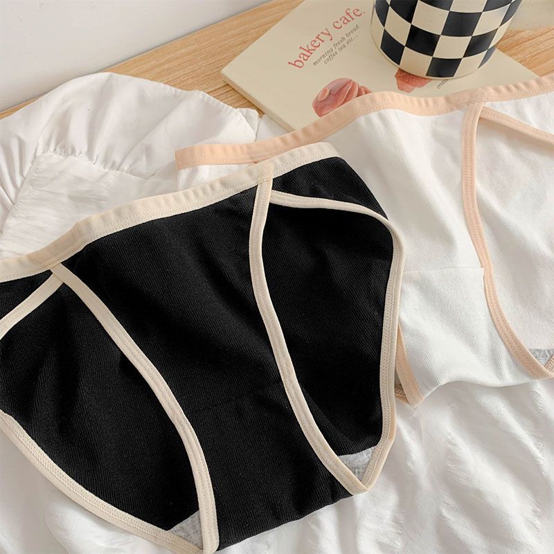 3PCS Summer Thin Women's Black Mid-Rise White High-Cut Sexy Panties