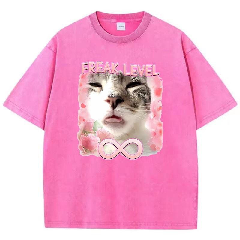 Y2k T Shirt Vintage Washed Cotton T-Shirt Funny Meme Cat Graphic Tee Casual Streetwear Spring Summer Clothing