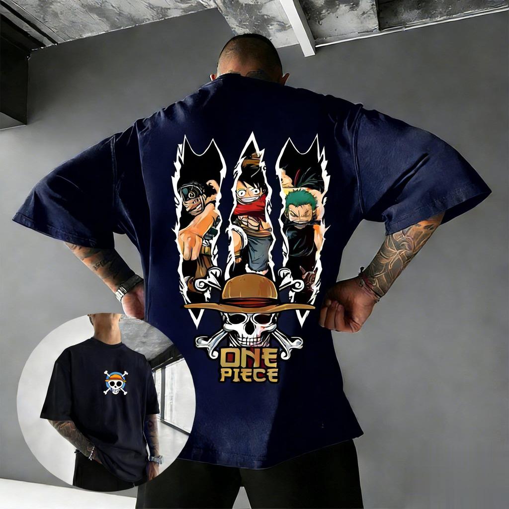 One Piece Character Luffy Zoro and Sanjis Anime Print Shortsleeved Tshirt Street Casual Cotton Top with A Y2K Style