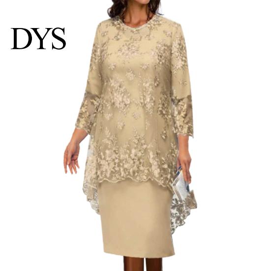 Midi-Kleid 1 Set Schal Blumenmuster Bestickte Spitze Elegant Bodycon Rundhalsausschnitt Wadenmitte Formell für Party Damen