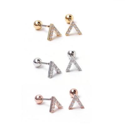 Women's V-shaped Cubic Piercing Surgical Lock Ball Earrings