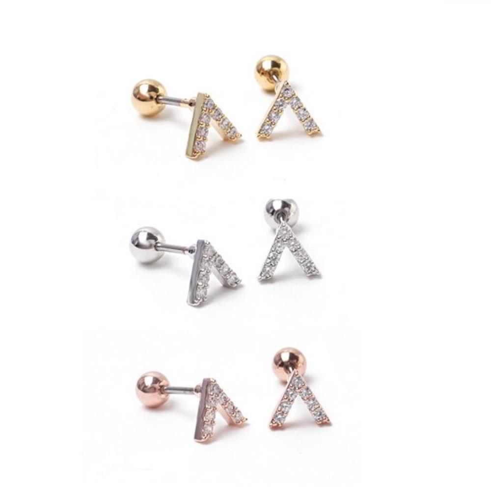 Women's V-shaped cubic piercing surgical lock ball earrings