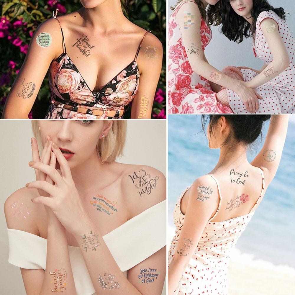 10sheets Bible Verse Inspiration Tattoo Stickers For Hand Body Temporary Fake Waterproof Tattoo Stickers Festival Party Gifts