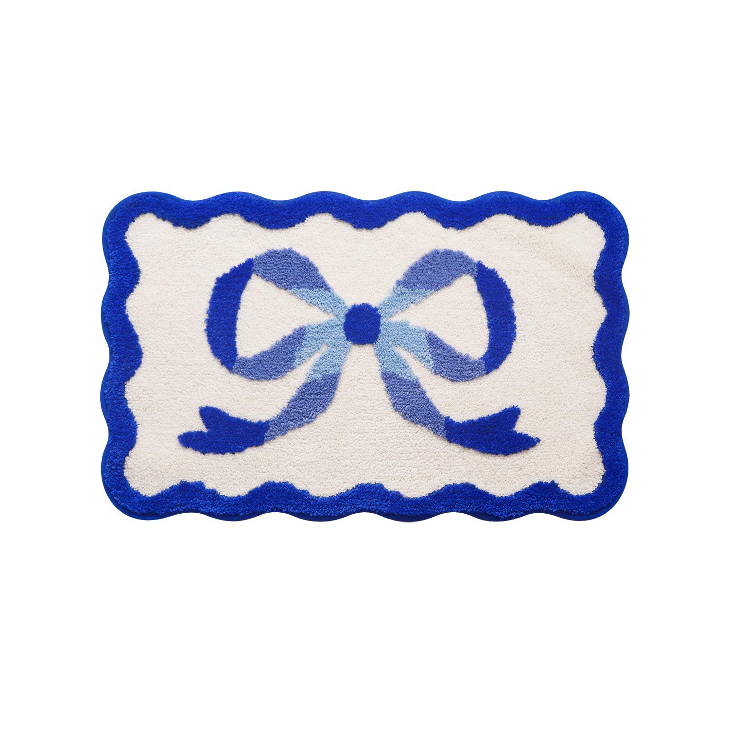 Flocking Carpet Cartoon Bow Flocking Floor Mat Decorative Mat Bathroom Absorbent Floor Mat Bathroom Non-slip Foot Mat 50*80CM