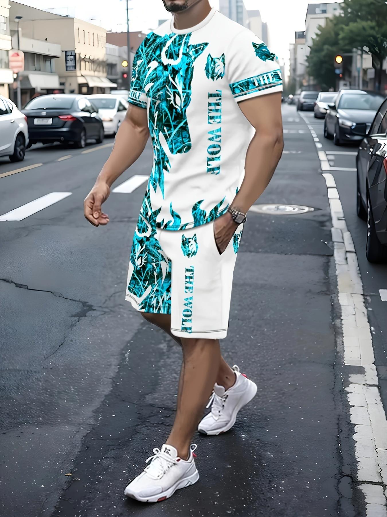 

Летний мужской спортивный костюм с принтом 3D волка, мужская футболка с коротким рукавом, повседневный комплект, уличная мужская одежда, шорты, комплект из 2 предметов 6XL