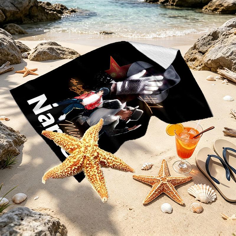 Custom Name Personalized Michael Jackson Print Beach Towel, for Trip Camping Beach Party Home Decor, Birthday Gift for Family & Friends