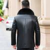 Veste en cuir véritable pour papa d'âge moyen, doublure en velours amovible épaissie pour l'hiver, col en fourrure de mouton, veste boutonnée pour homme