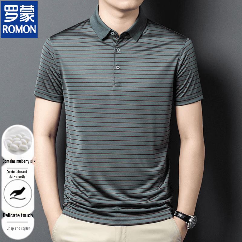 Luomeng Men s Striped Ice Silk Short Sleeve Polo Shirt 190