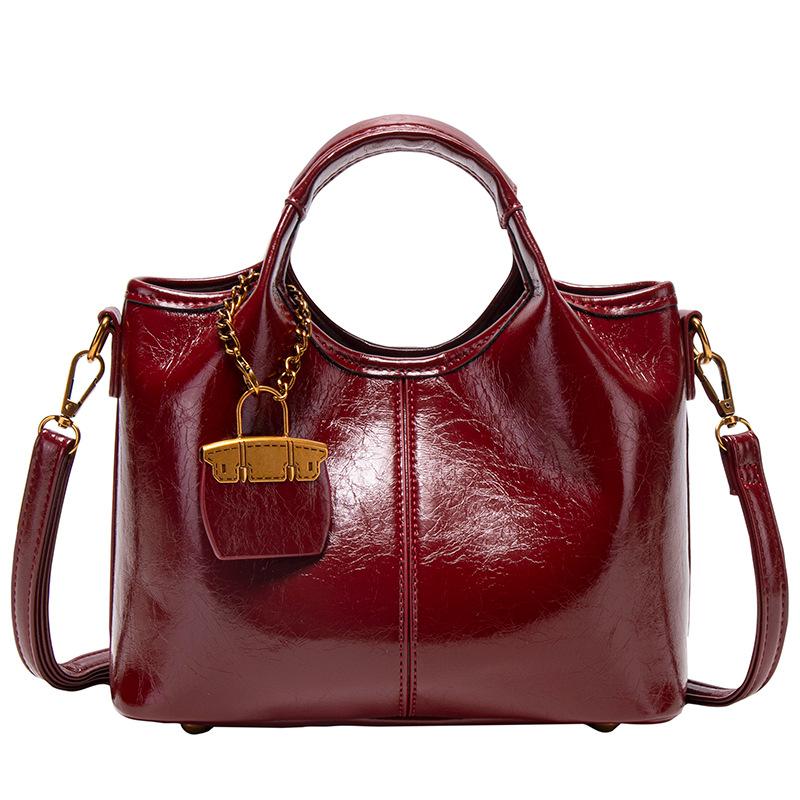 Bolsa Saco de Couro Wax Oil Moda Retrô, Bolsa de Mão Cesta de Legumes, Bolsa Transversal de Alto Padrão