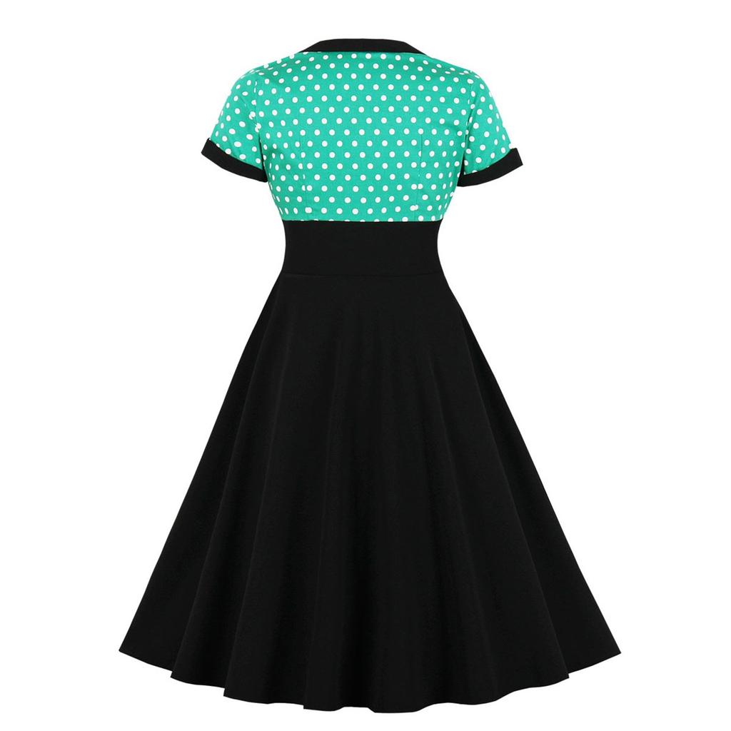 Women's Vintage Polka Dot Lapel  Short-sleeved Belt Dress