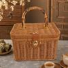 Rectangular Lidded Wicker Basket Sturdy Woven Container with Handle Easy