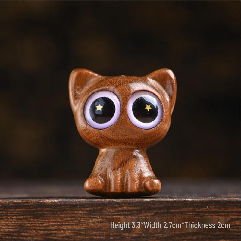 Rosewood Starry-Eyed Cat Keychain Charm - Creative Wood Carving Pendant for Phone and Bag Accessory