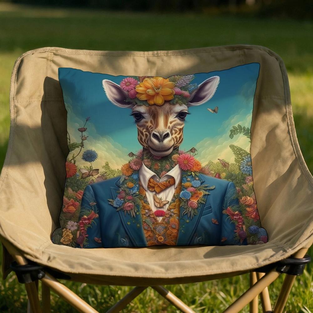 Retro Dressed Up Giraffe Cushion Cover Soft Reversible  Durable Pillow Cover  MultiScene Use for Home  Car Daily Comfort