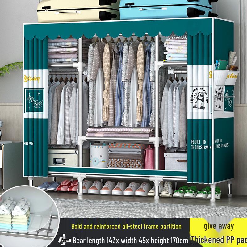 Sturdy All-Steel Cloth Wardrobe: Durable Bedroom Storage Cabinet for Easy Assembly