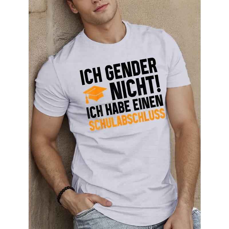 

European sizes Men s German Ich Gender Nicht Ich Short Sleeve T-Shirt - German Text Print Summer Casual Round Neck Top 4XL білий