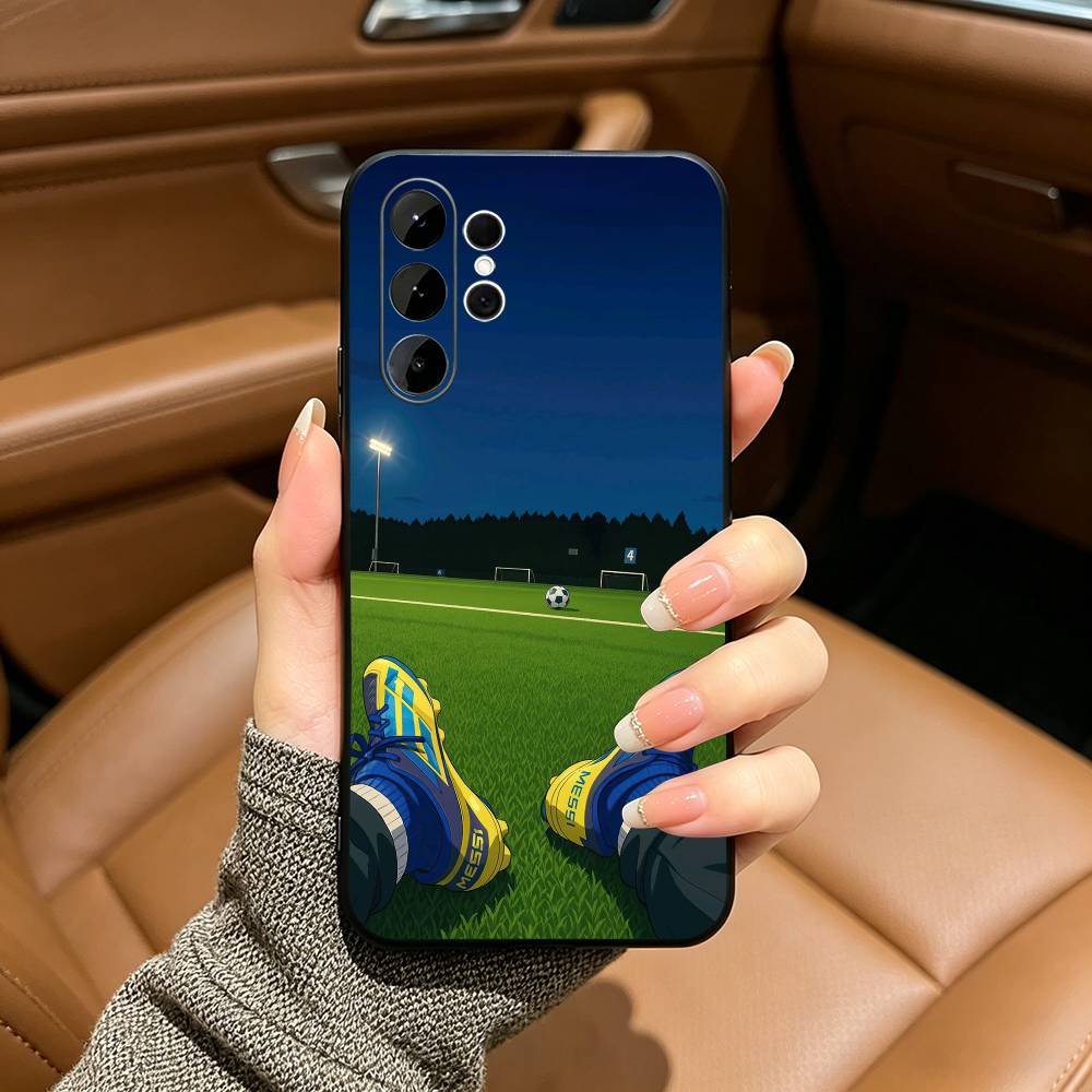 Football pattern Phone Case For Samsung S25,S24,S21,S22,,Plus S23,S30,Ultra,S20,Fe,Lite,Black Soft Silicone