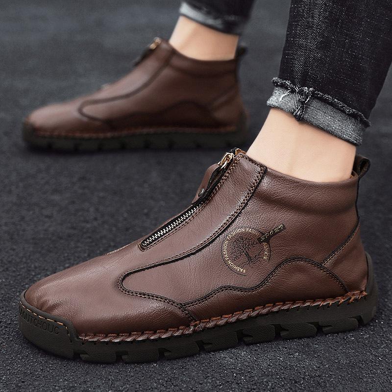Autumn and Winter 2025 New Large Size Men's High-top Cotton Outdoor Martin Boots Genuine Leather Korean Version Handmade Warm Shoes