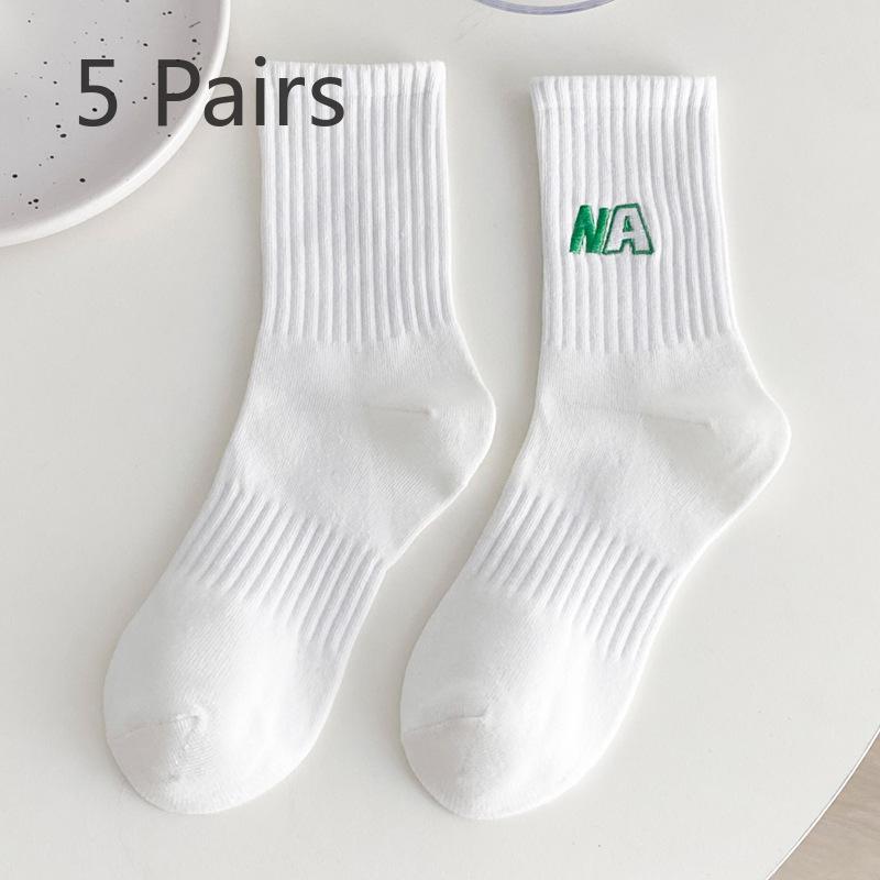 5 Pairs of Female Spring and Summer Cotton Letters with Shark Pants In Tube Socks