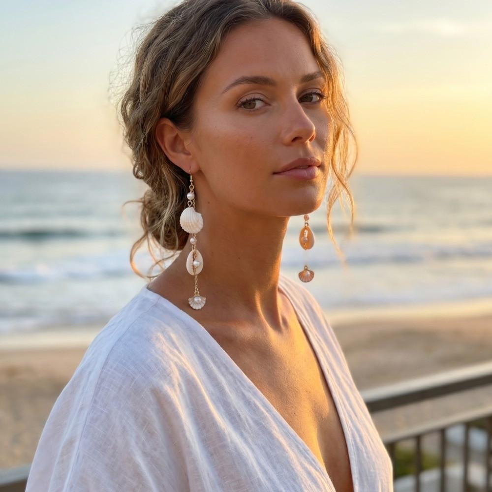 Bohemia Style Conch Shell Drop Earrings Handmade Long Tassel Earrings Women