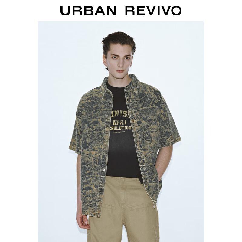 UR 2025 Летняя мужская стираная джинсовая рубашка с коротким рукавом XL