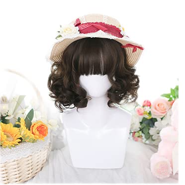 GAL Lolita Wig, Heat-Resistant, Volume Curl, Midi, Short, Ladylike, Perm, Wave, Cosplay, Party, Lolita Style, Everyday Wear, Gradient Wig (Brown)