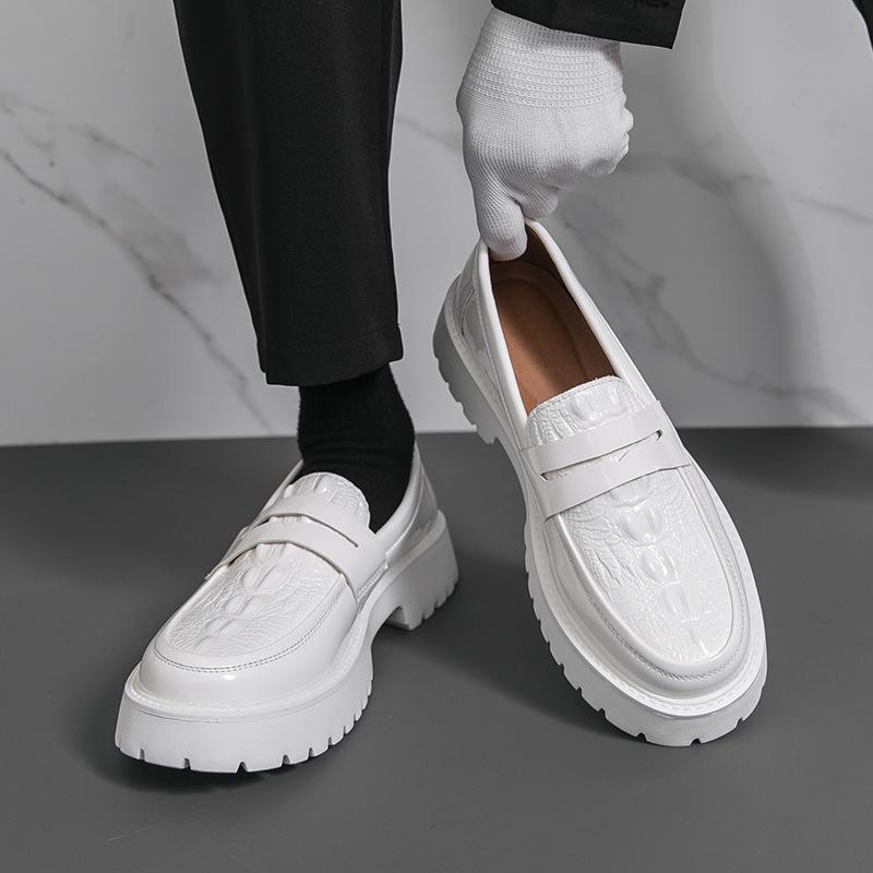 Men's Large Patent Leather Slip-On Loafers - Versatile Casual & Business Thick Sole Shoes
