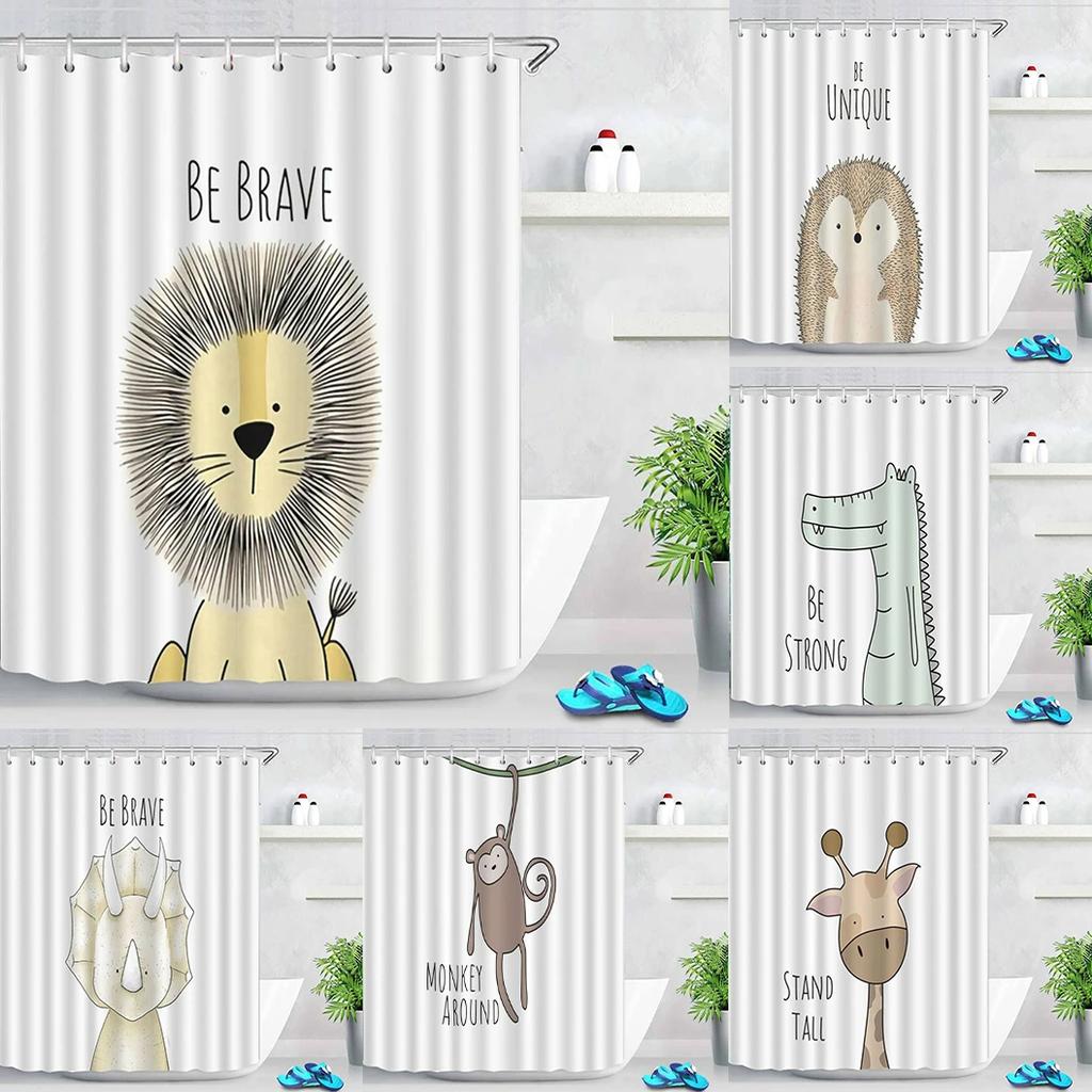 Animal Style Shower Curtain Lion Bathroom Curtain Cartoon Hedgehog Pattern Vintage Bathroom Waterproof Curtains 3D Shower Screen