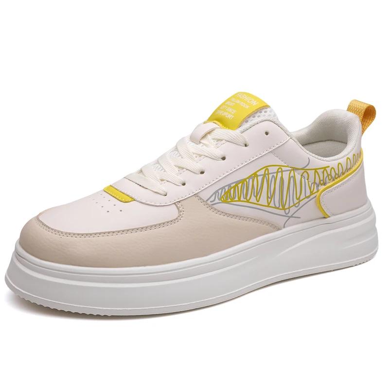 

Fashion Versatile Men Vulcanize Shoe Classic Leather Man Skateboard Footwear Comfortable Outdoor Casual Shoes Lace-up Mens Walking Shoes 44 жёлтый