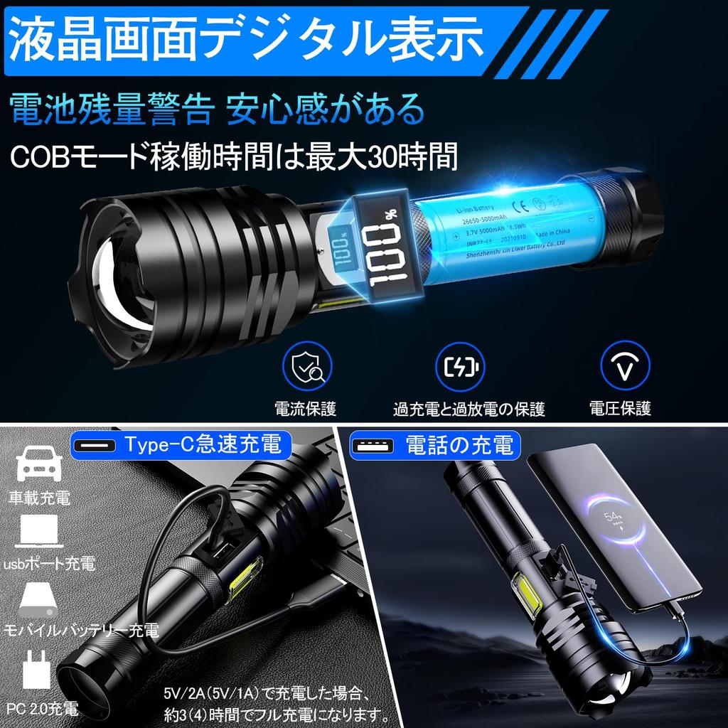 LED USB Handheld Bright White Red LED COB New 10 Dimmable Aluminum IPX7 Ideal for Night Nighttime Power Disaster and Evacuations Powerful,