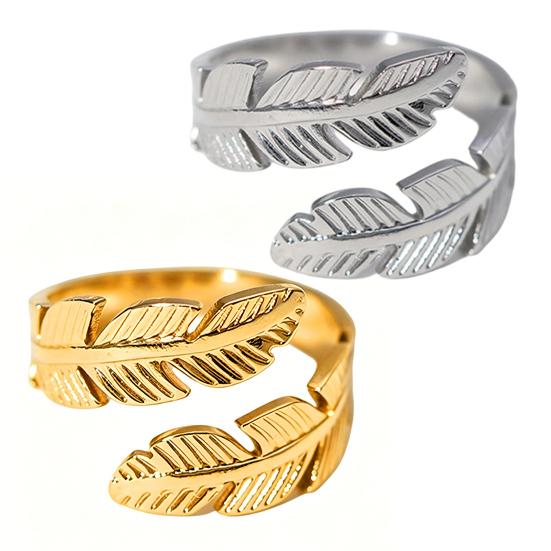 Finger Ring Feather Shape Open Adjustable Fit Women Ring Stainless Steel Texture Freedom Lightness Symbol Stacking Layered Base Ring