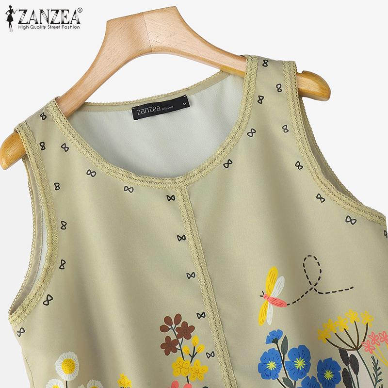 ZANZEA Women Casual Round Neck Summer Sleeveless Print Tank Tops