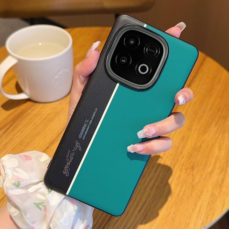 For iQOO Z10 Turbo/Z10 Turbo Pro Classic Vegan Leather Fluorescent Waistline Shockproof Phone Case Micro Matte