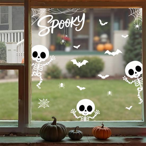 Decorative Seasonal Ornaments Halloween Ghost/Skeleton Static Window Clings, PVC Waterproof Glass Stickers, Pvc Decals Removable for Home Party