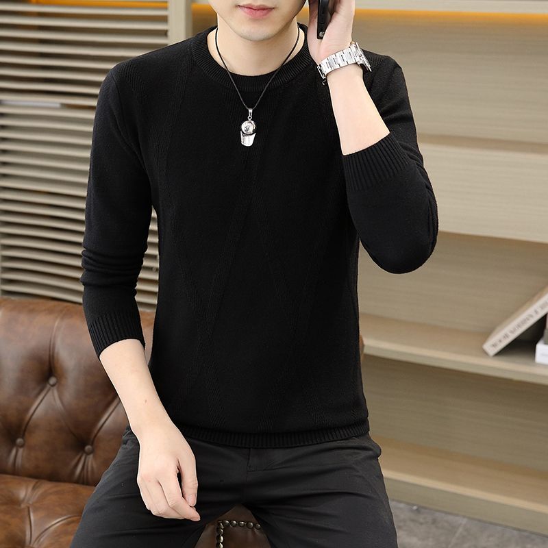 Men's Round Neck Sweater Korean Version Youth Thick Slim Fit Pullover Knitted Sweater