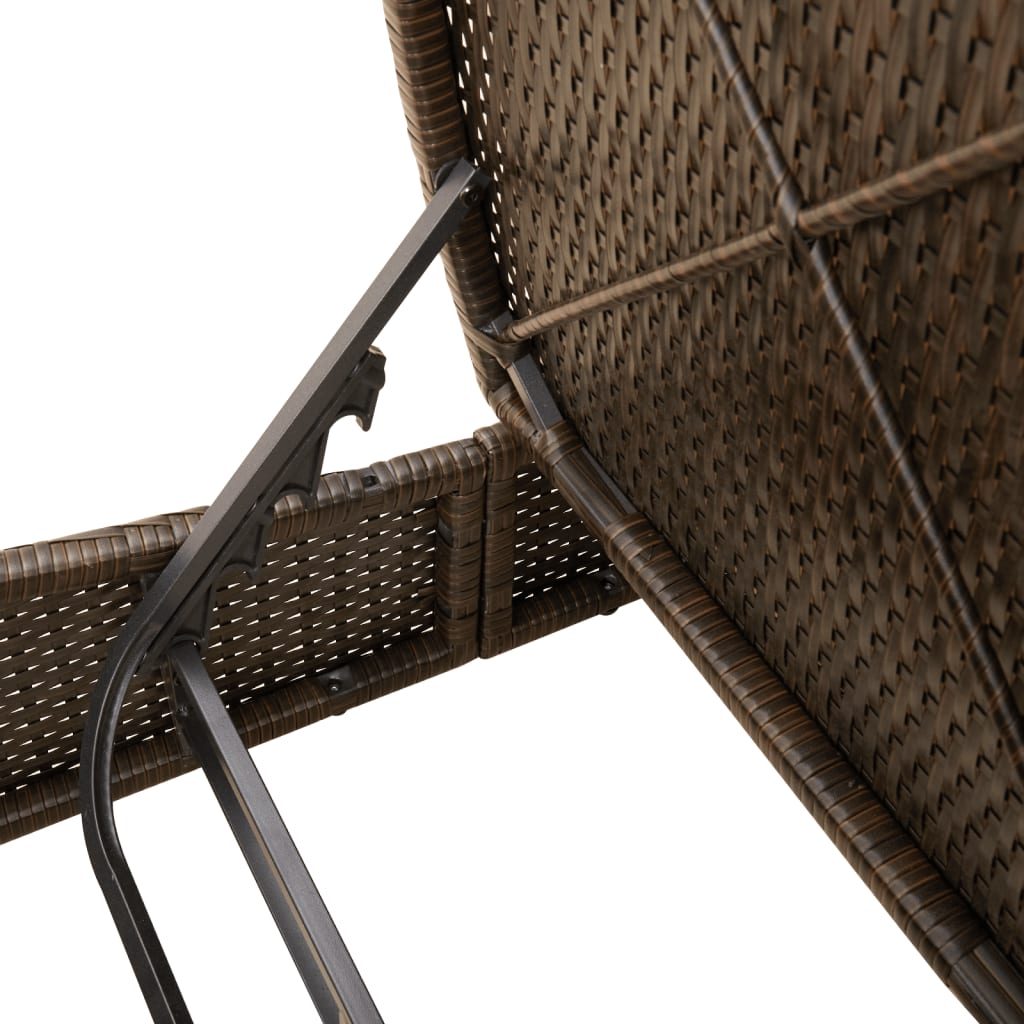 Double Sun Lounger with Cushions Brown Poly Rattan