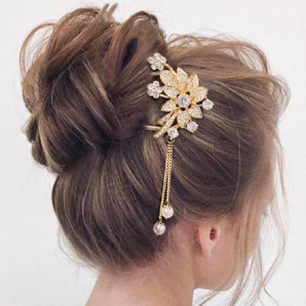 [MiaoMiao] Kanzashi Hair Ornament for Japanese Clothing, Yukata, U-shaped, Formal Kimono, Hair Accessory, Pearl, Metal, Antique, Crystal, Flower