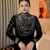 2024 Autumn/Winter Fashionable Rhinestone Warm Top: Age-Defying, Tummy Concealing, Versatile Long-Sleeve Base Layer for Moms