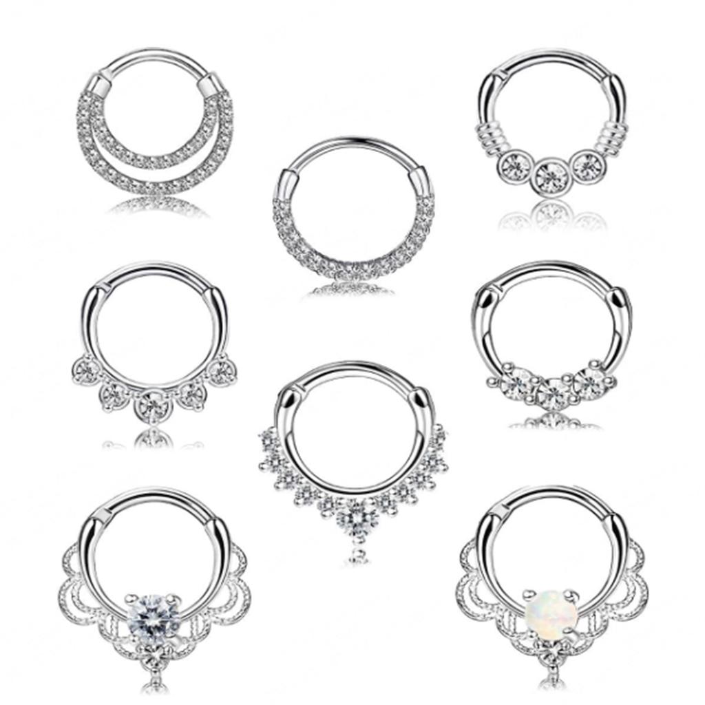 8 Pcs 316L Stainless Steel Septum Nose Rings With CZ Cartilage Tragus Helix Daith Hoop Earrings Piercing Jewelry