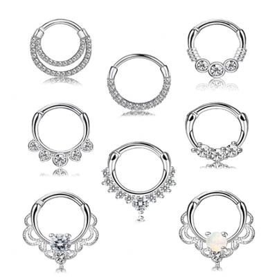 8 Pcs 316L Stainless Steel Septum Nose Rings With CZ Cartilage Tragus Helix Daith Hoop Earrings Piercing Jewelry